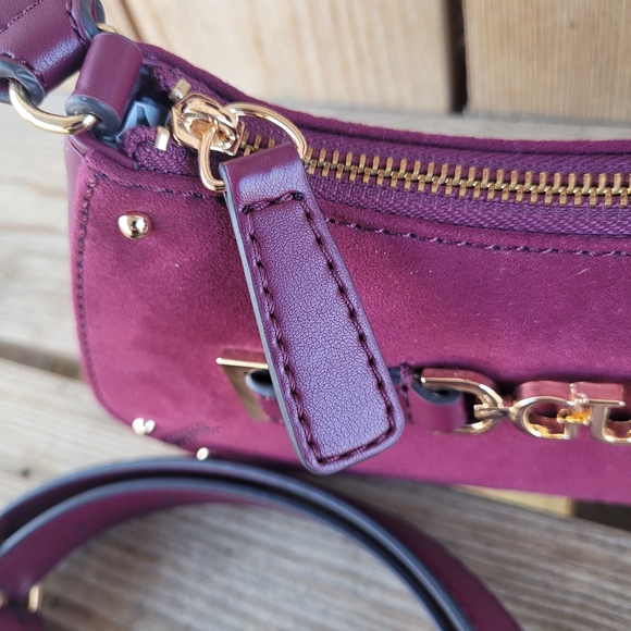 GUESS Suede Northlake Small Oxblood Tote With Crossbody Strap Handbag - Picture 2 of 8